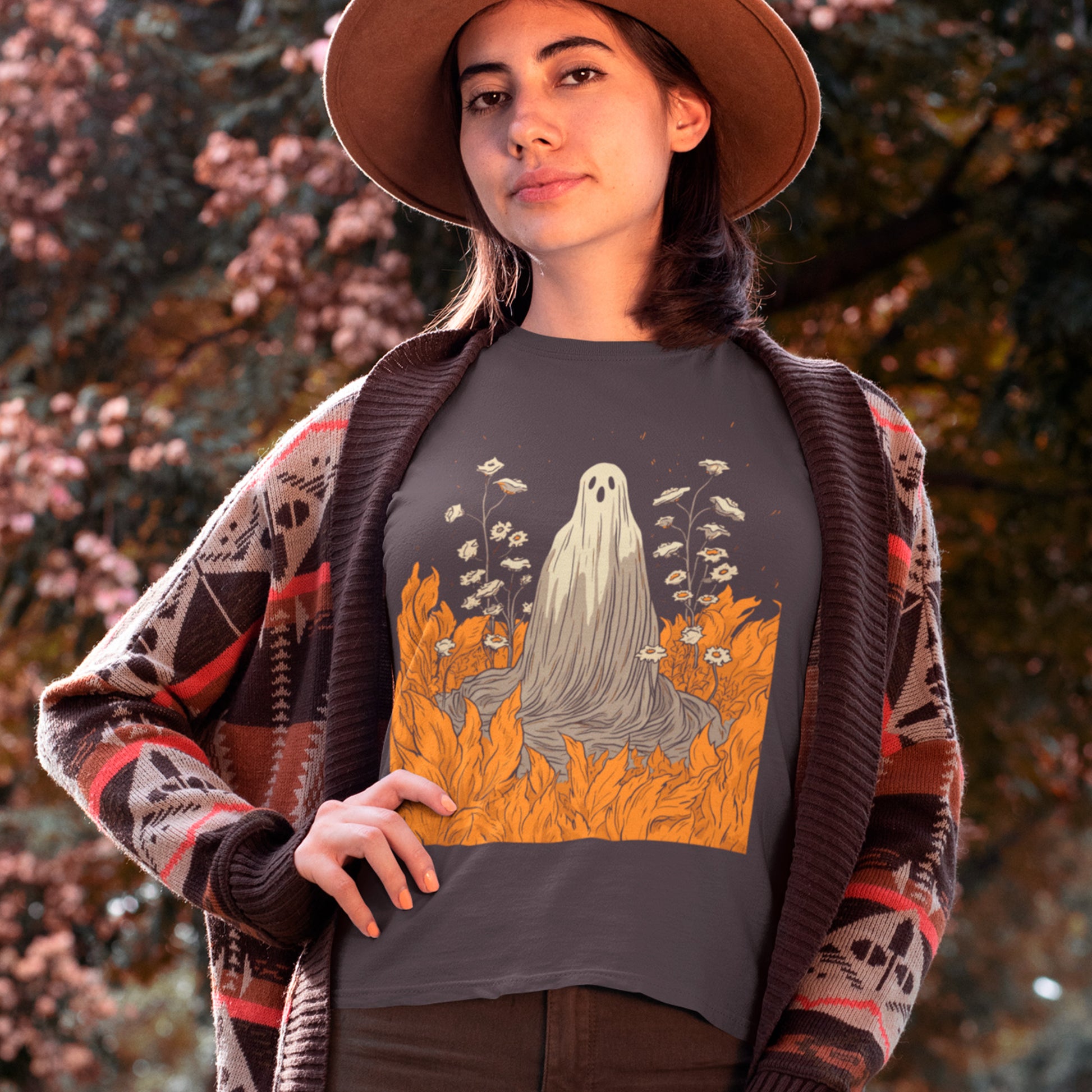 model wearing Mystic Meadow Unisex organic cotton t-shirt