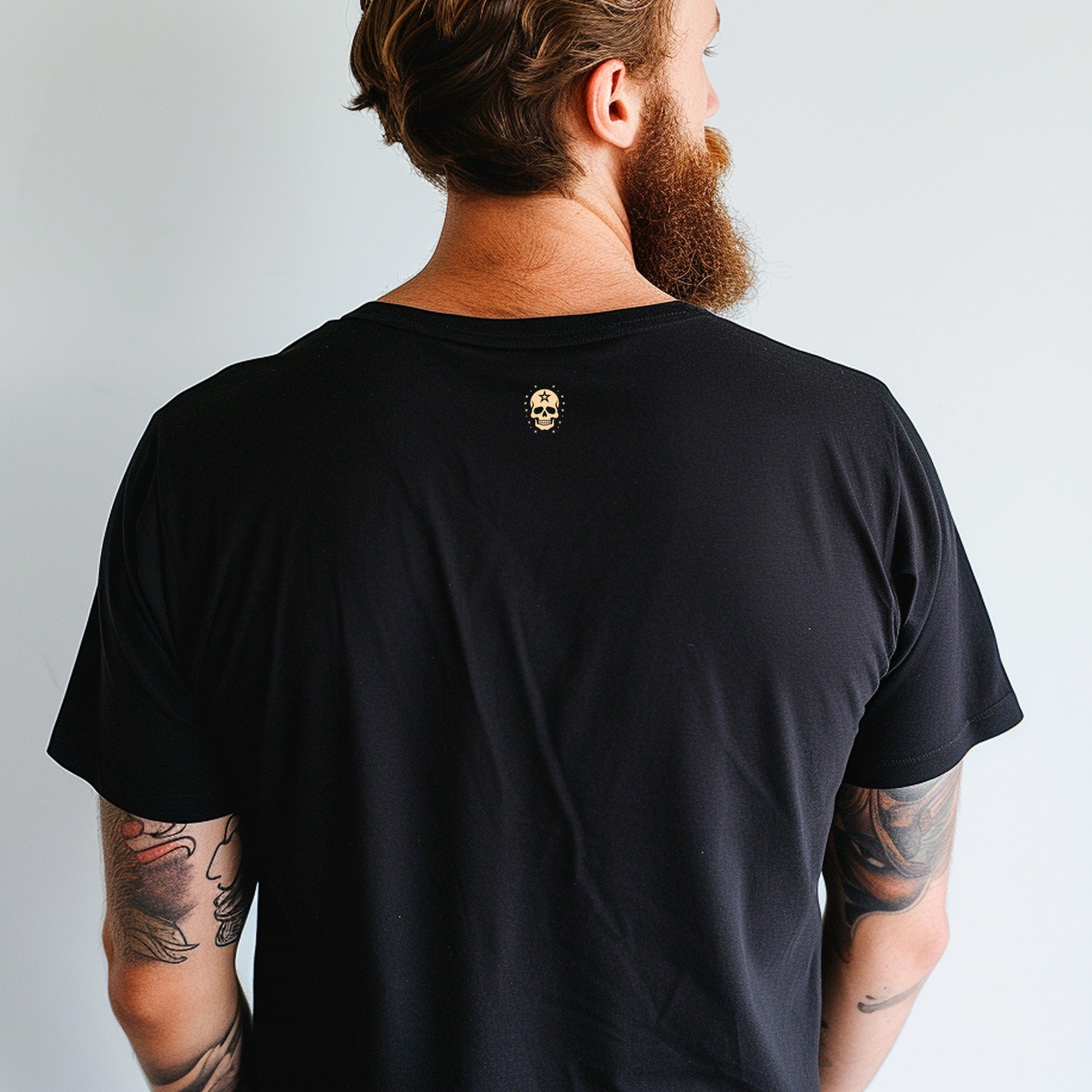 back view of model wearing black Anchor's Tale Unisex t-shirt