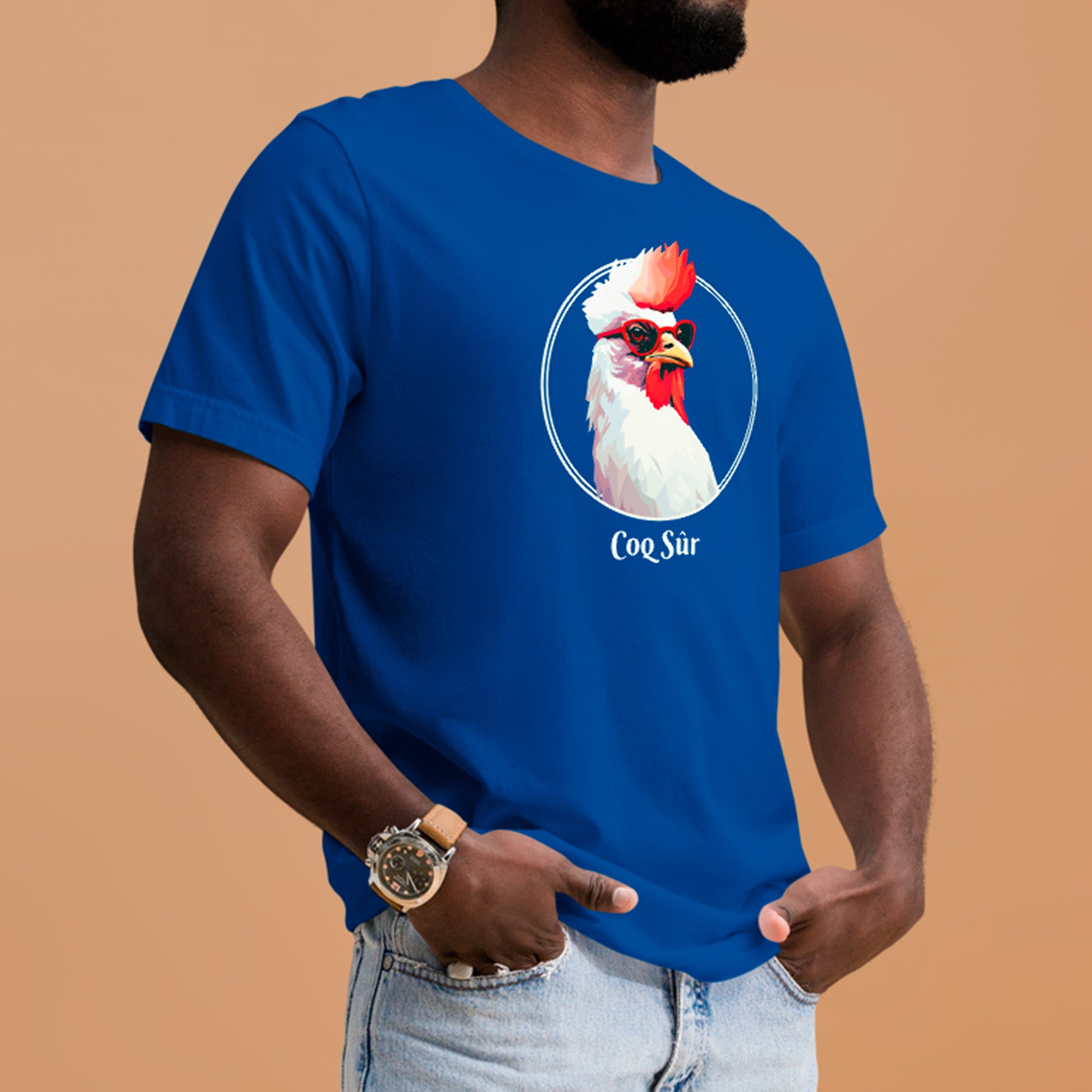 male model wearing Coq Sûr Unisex t-shirt