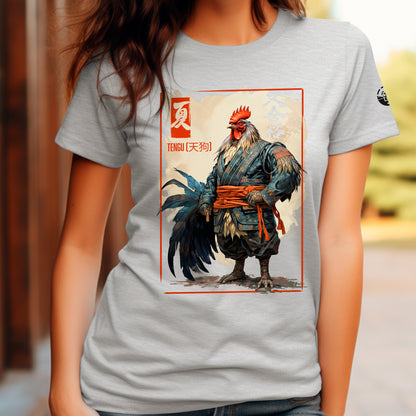 female model wearing Tengu (天狗) Unisex t-shirt