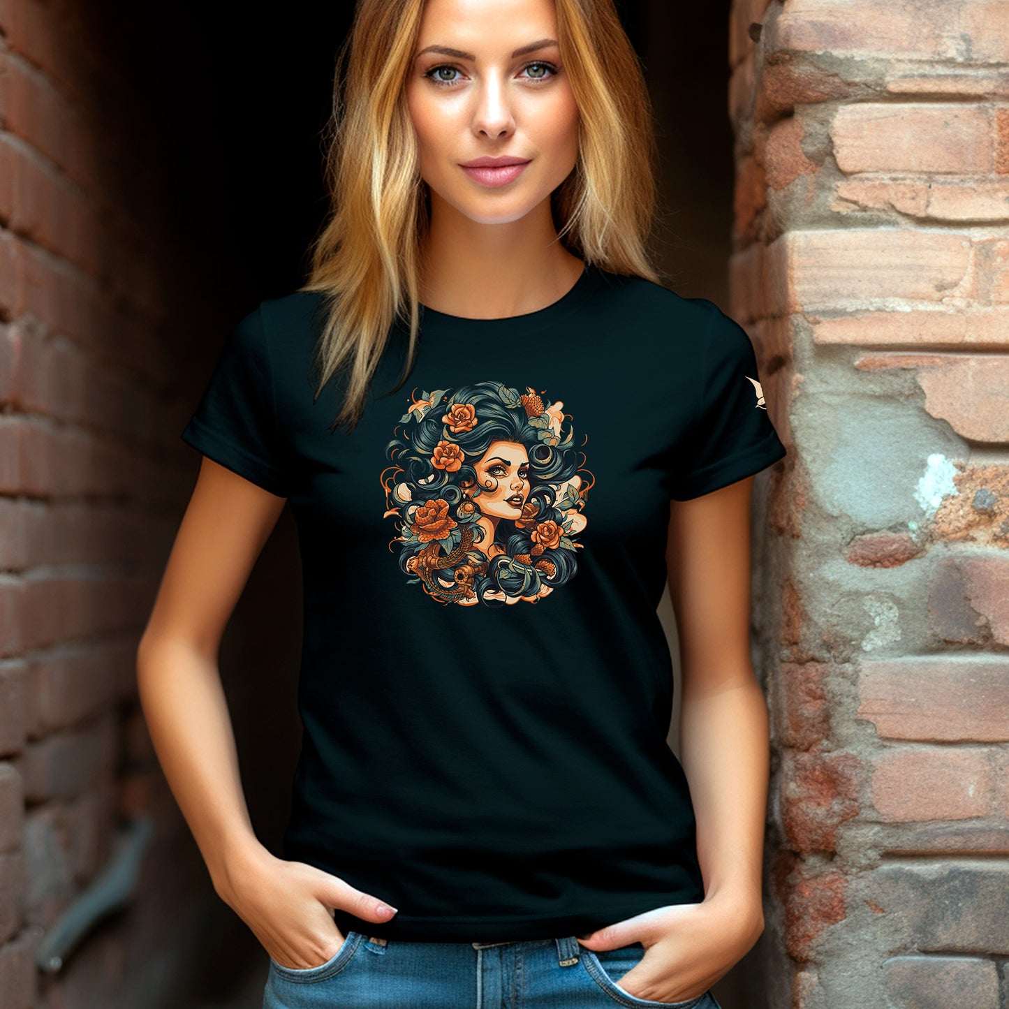 female model wearing black Black Siren Unisex organic cotton t-shirt