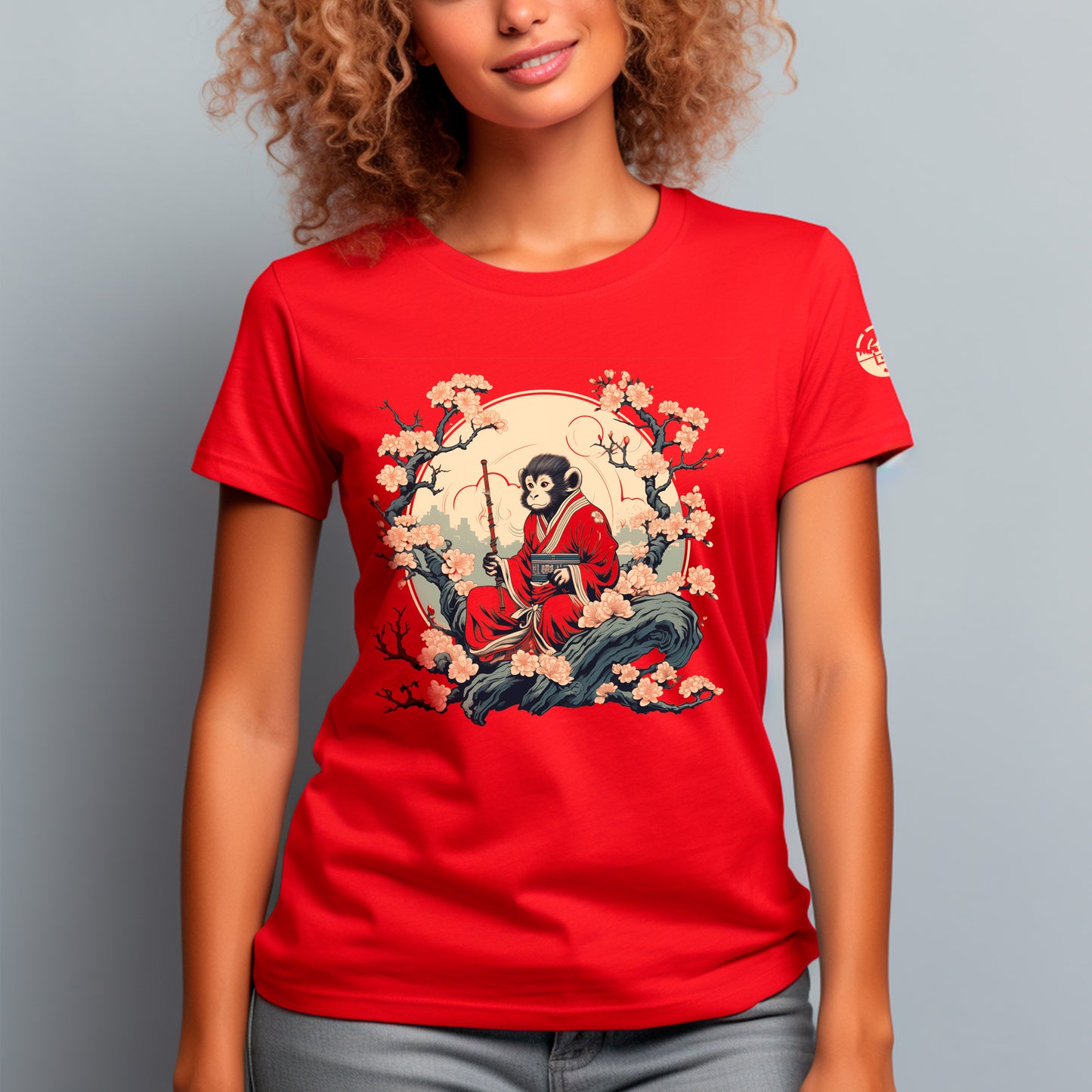 female model wearing Saru (猿) Unisex organic cotton t-shirt