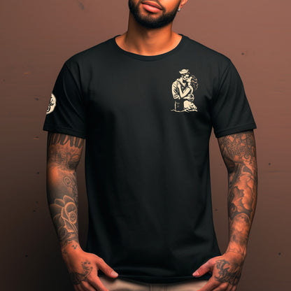 front view of model wearing black Eternal Affection Unisex t-shirt