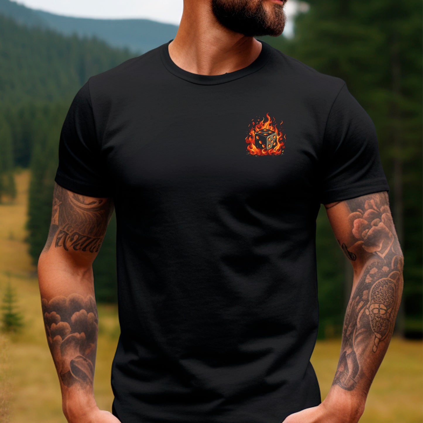 front view of model wearing Flaming Gambit Unisex t-shirt