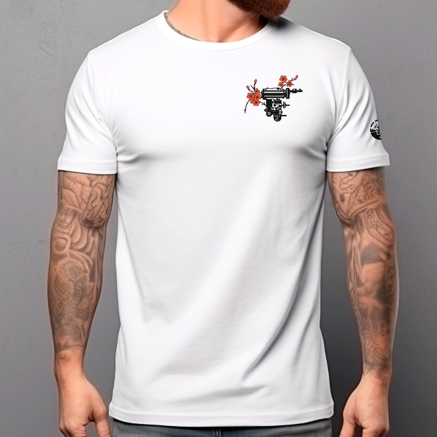 front view of male model wearing white Shogun Unisex t-shirt