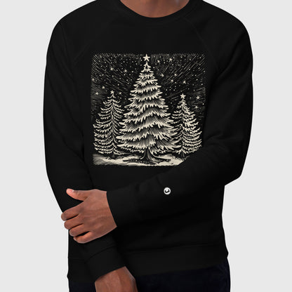 male model wearing Chiaroscuro Christmas Unisex organic raglan sweatshirt