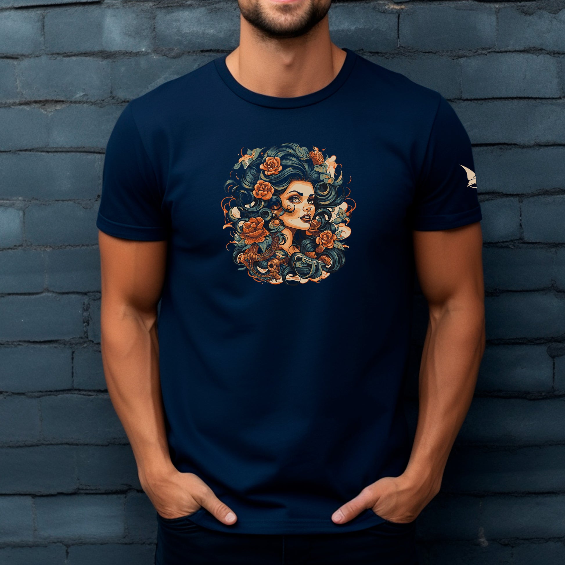 male model wearing french navy Black Siren Unisex organic cotton t-shirt