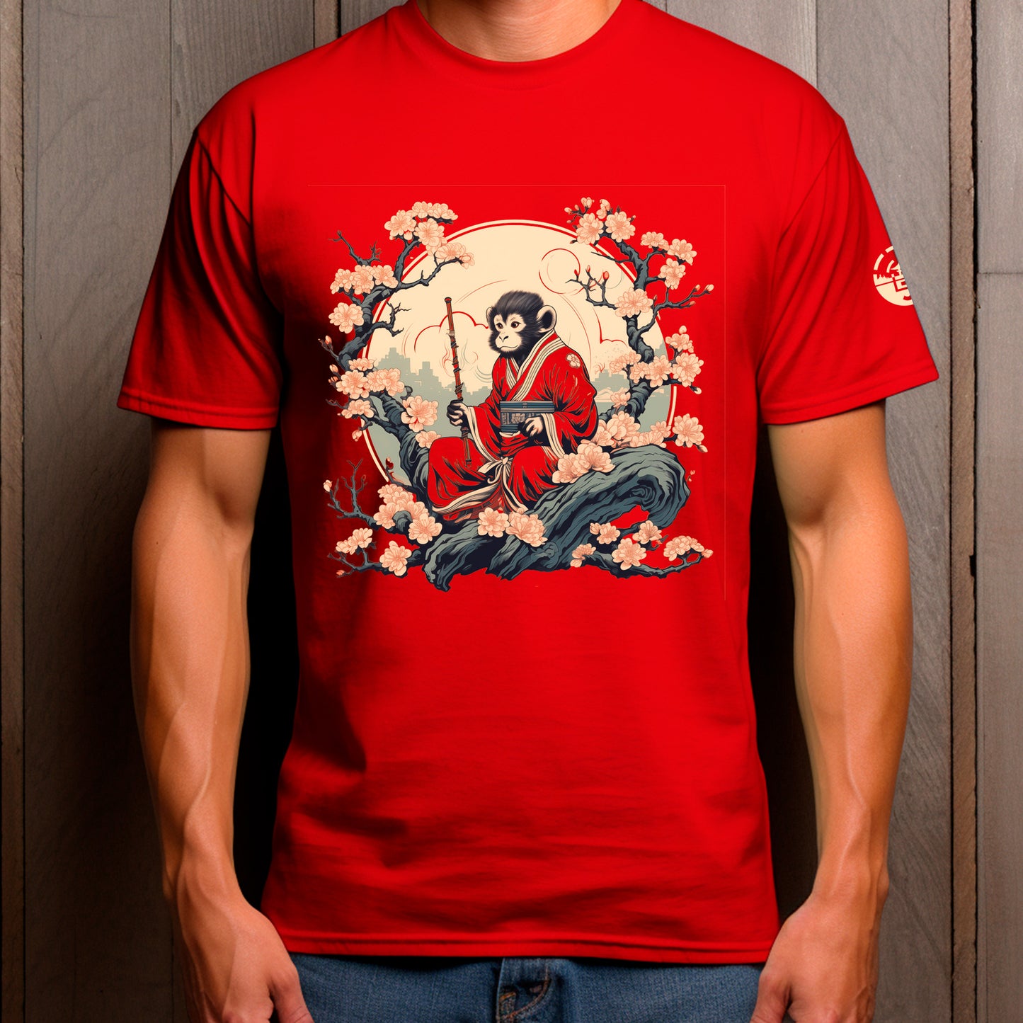 male model wearing Saru (猿) Unisex organic cotton t-shirt