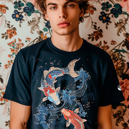 male model wearing Koi Kagayaki Premium Unisex organic cotton t-shirt