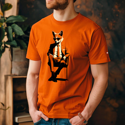 model wearing autumn Outfoxed  Unisex t-shirt