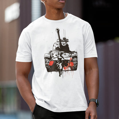 male model wearing white The War on Wants Unisex organic cotton t-shirt