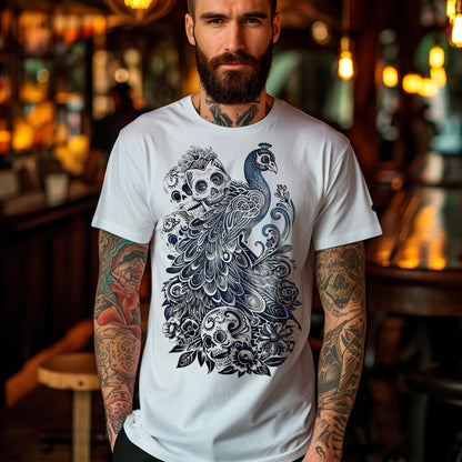 model wearing white Flor de Madera Premium Unisex organic cotton t-shirt