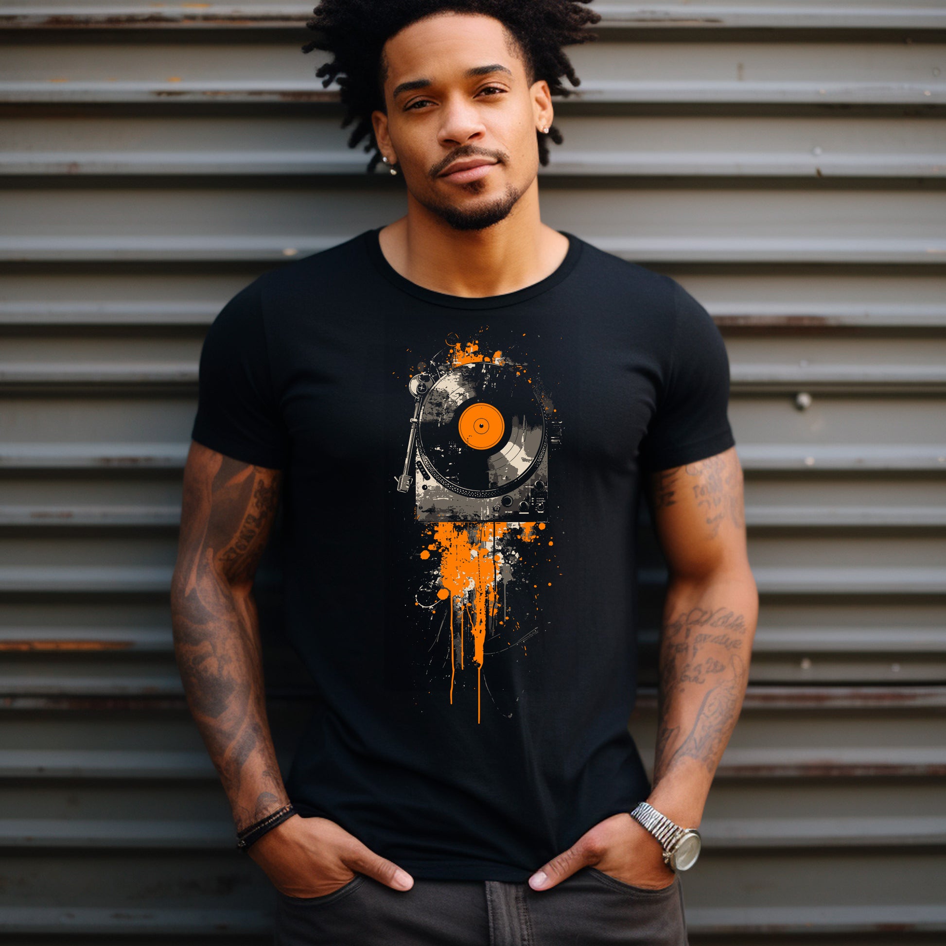 male model wearing a Graffonic Groove Unisex t-shirt