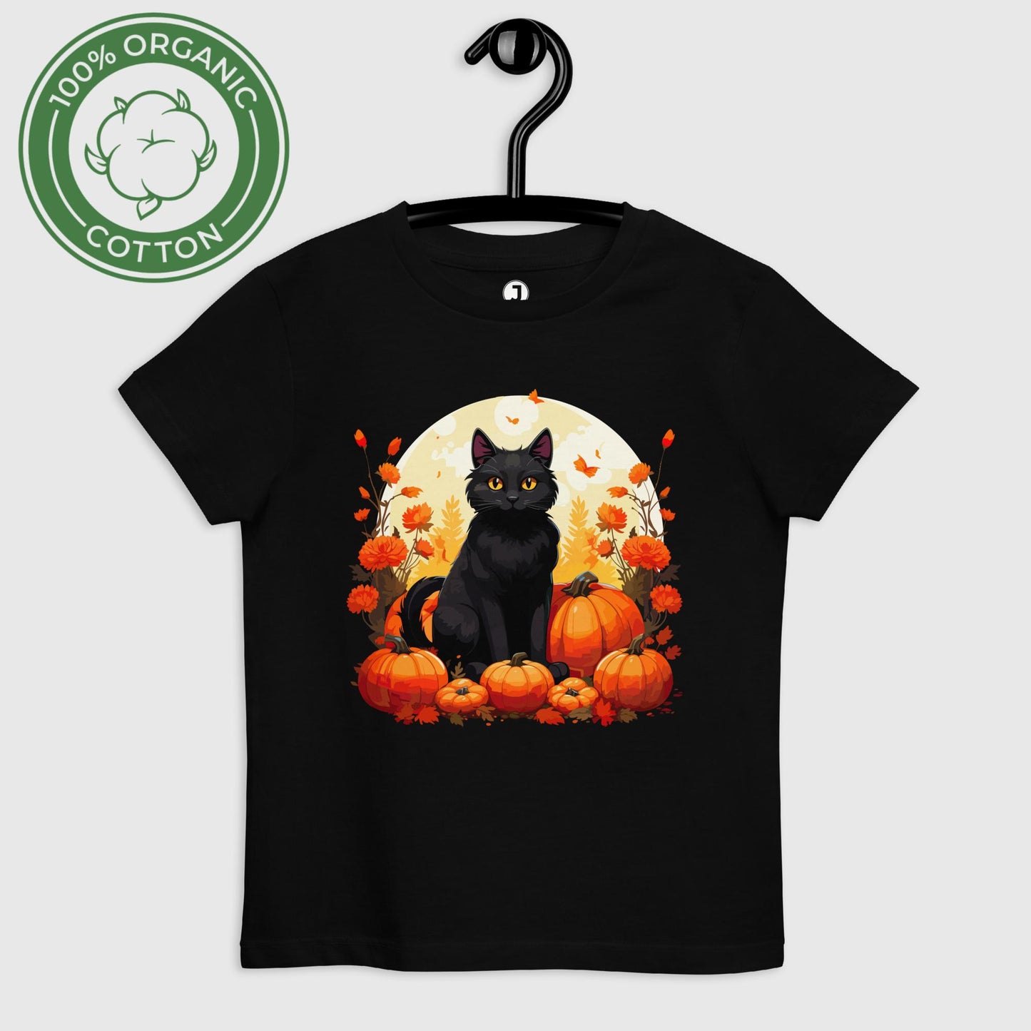 black Whiskers and Gourds Organic cotton kids t-shirt, displayed on a hanger