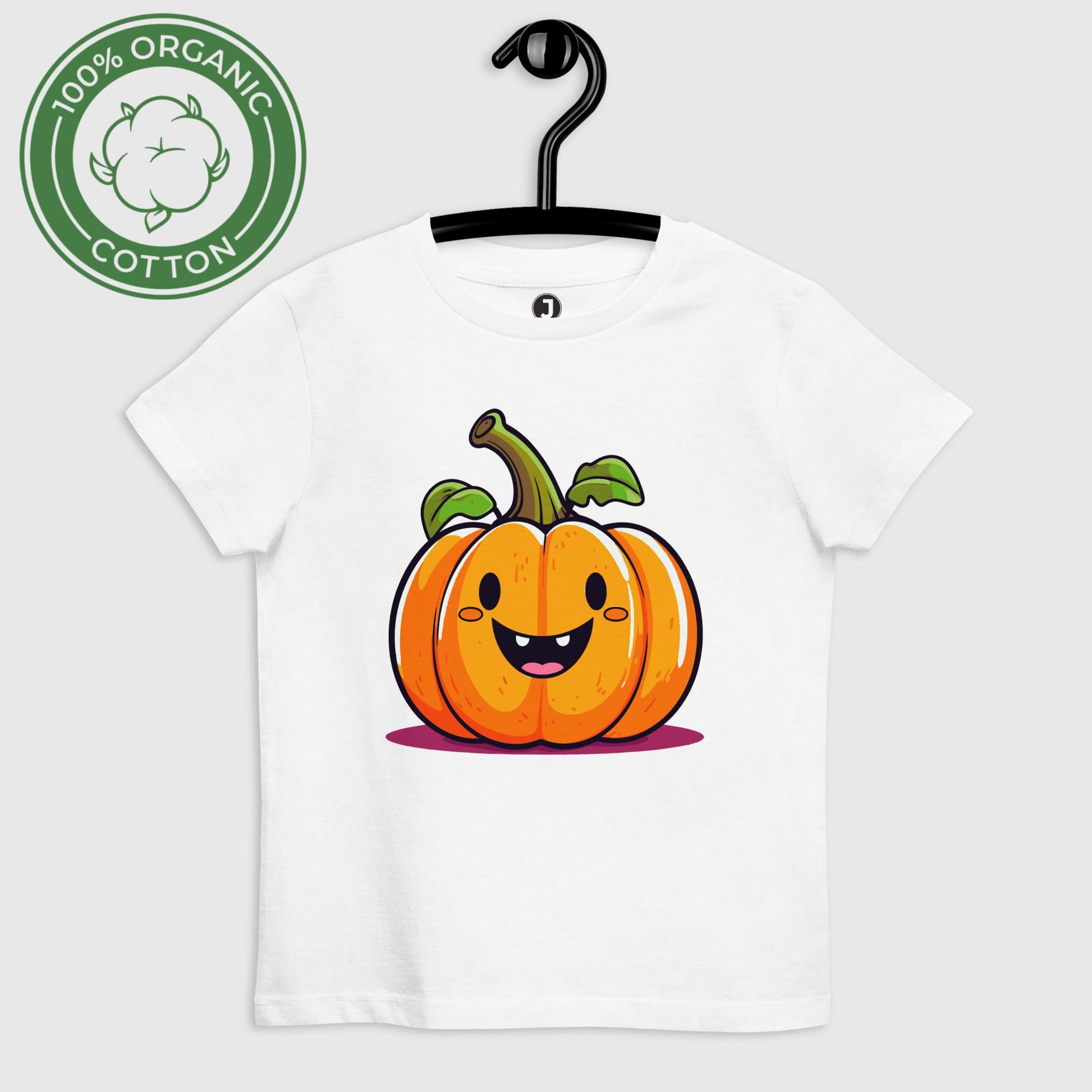 Pumpkin Patch Organic cotton kids t-shirt displayed on a hanger