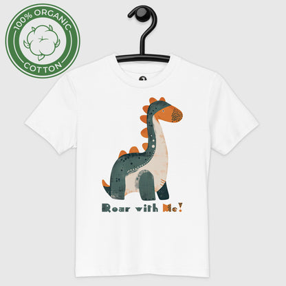 Friendly Fossil Premium Organic cotton kids t-shirt on a hanger