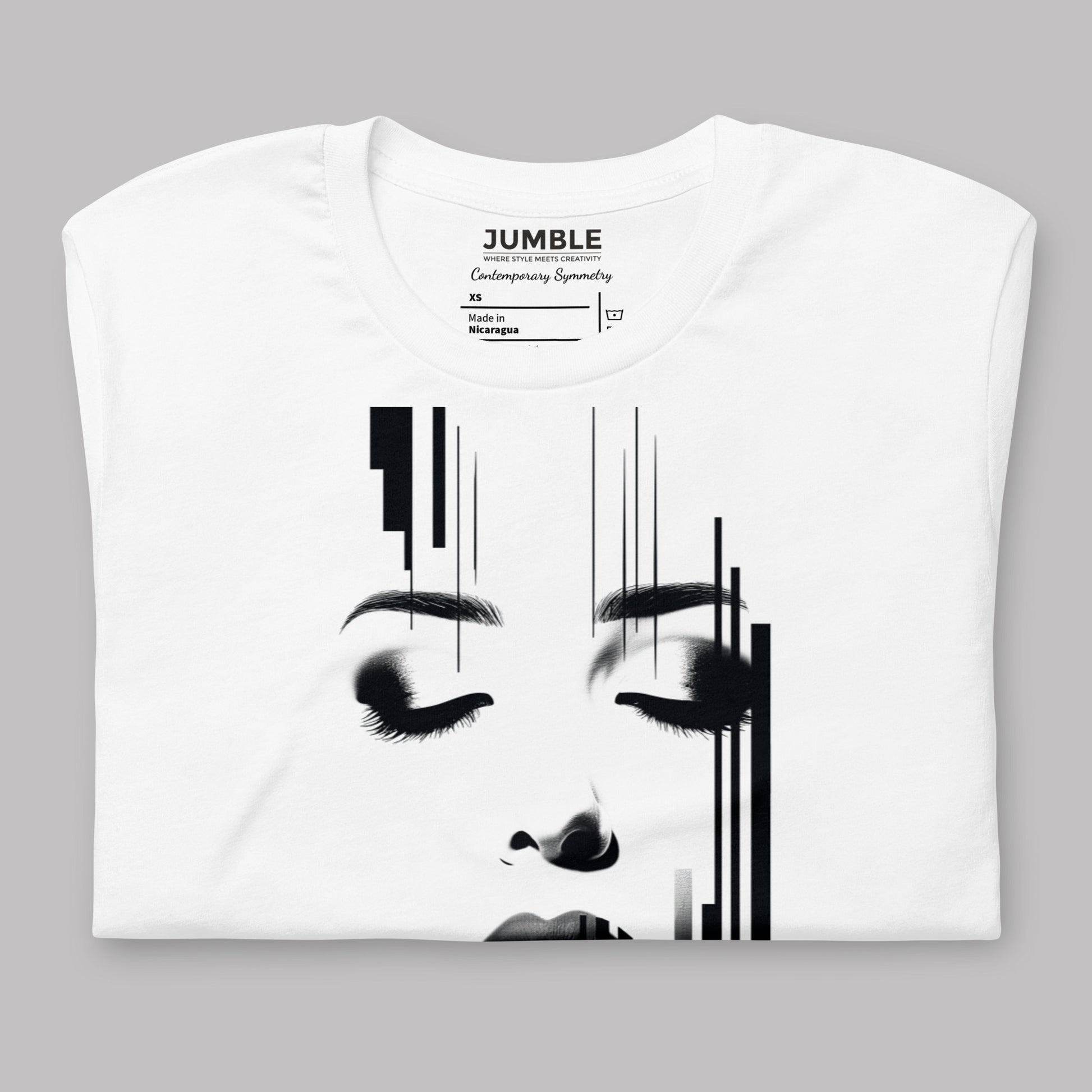 close up of Contemporary Symmetry Unisex t-shirt, folded