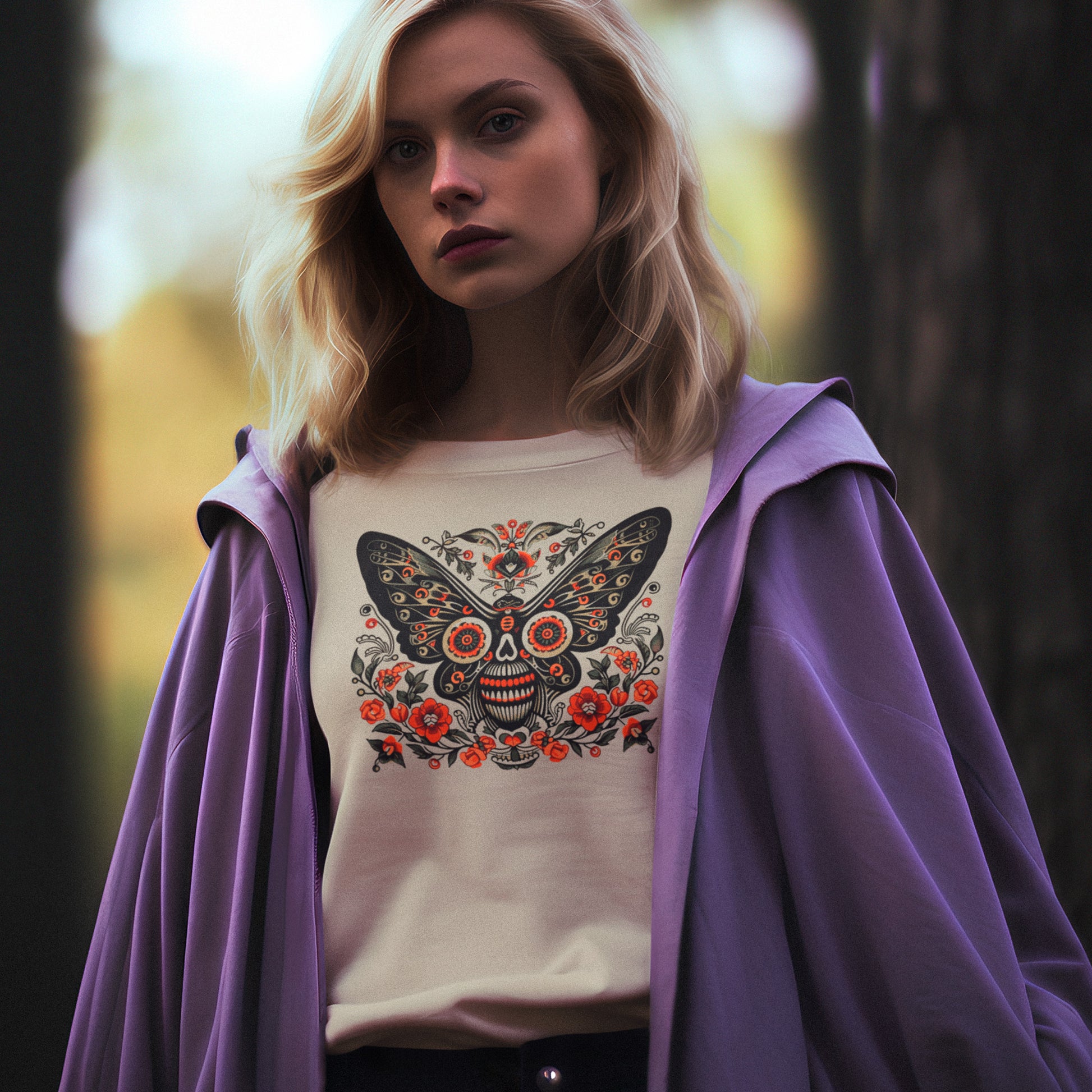 female model wearing Gossamer Wings Unisex organic cotton t-shirt