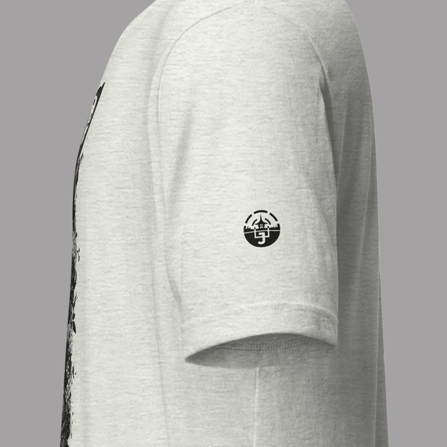 sleeve logo on an ash Bushido Totem Unisex t-shirt