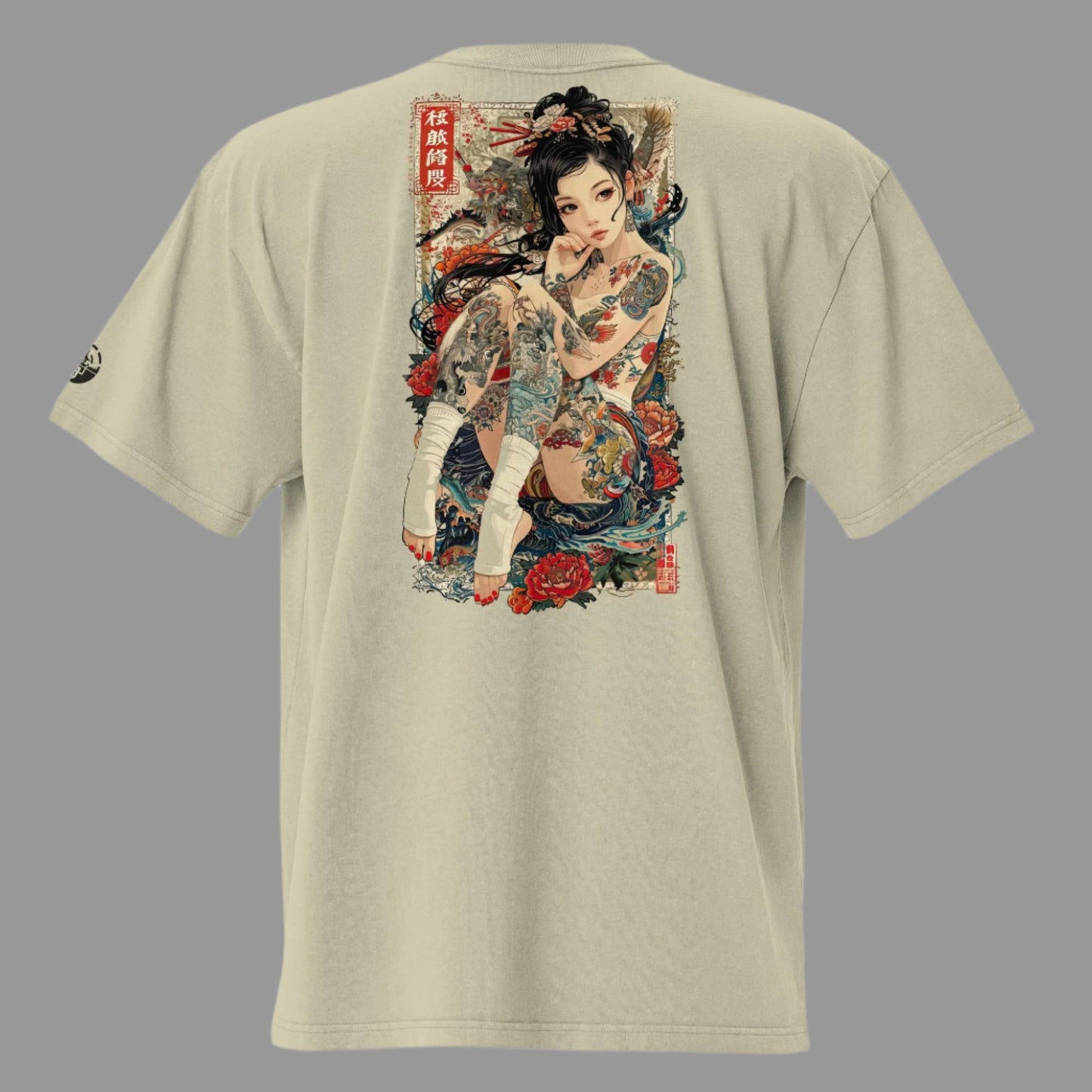 back of faded eucalyptus Irezumi Oversized faded t-shirt (back print)