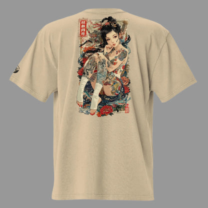 back of khaki Irezumi Oversized faded t-shirt (back print)