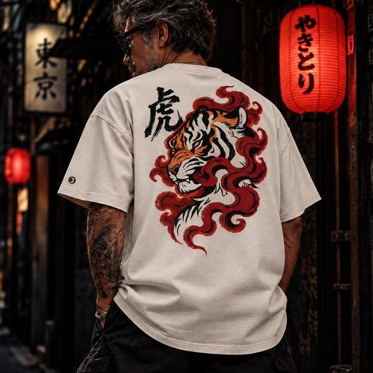 Guren Tora Men's Oversized Faded T-Shirt (back print) | AS Colour