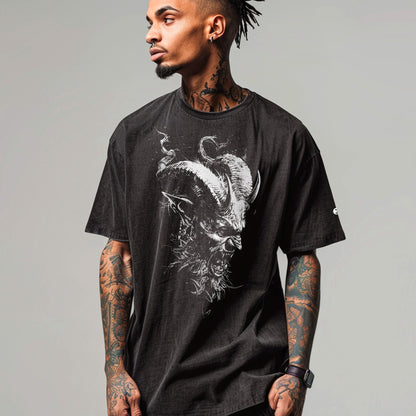 model wearing Hellspawn Oversized faded t-shirt