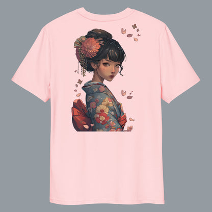 back view of cotton pink Tenshi (天使) Premium Unisex organic cotton t-shirt