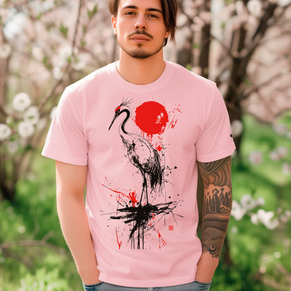 model wearing cotton pink Shuimo Hua Premium Unisex organic cotton t-shirt