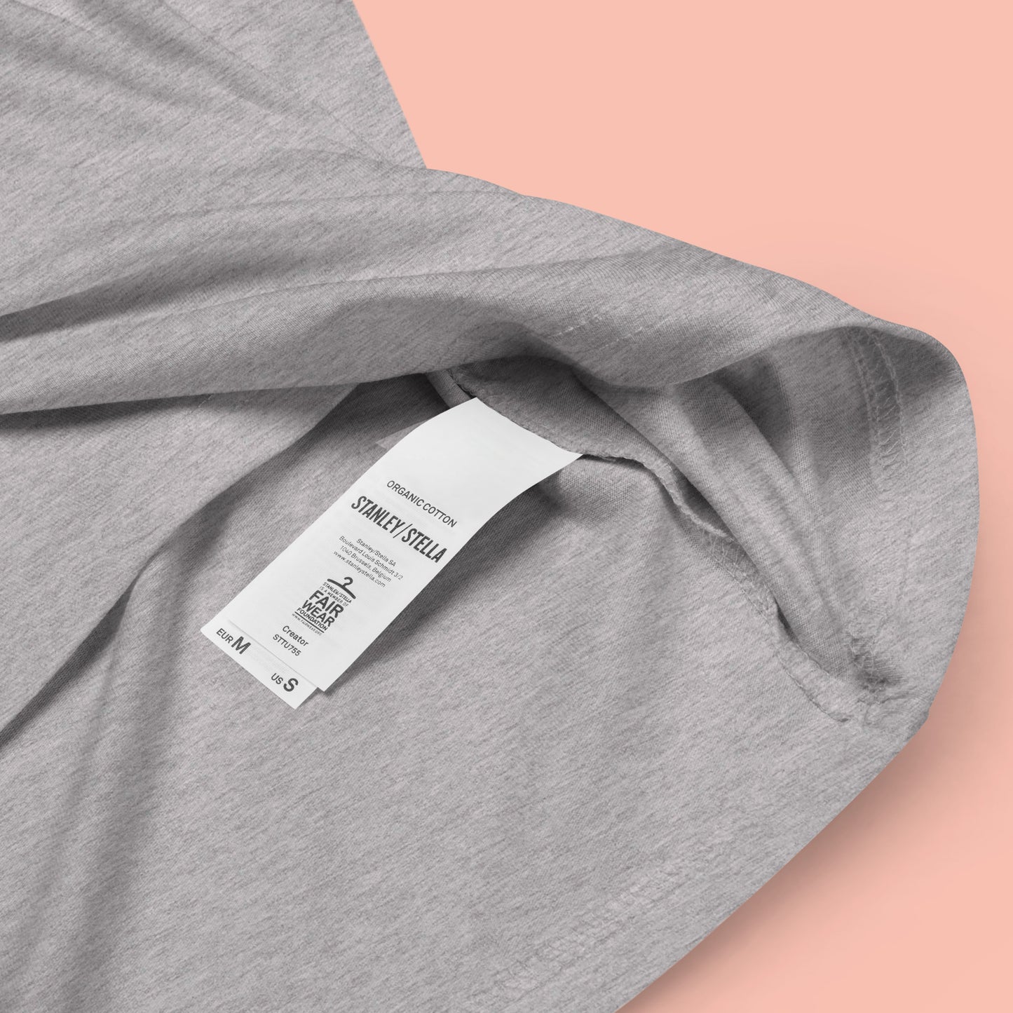 close up of organic cotton label on Pawesome Unisex organic cotton t-shirt- heather grey