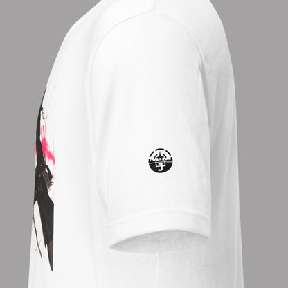 closeup of logo on left sleeve of Kage (影) Unisex t-shirt