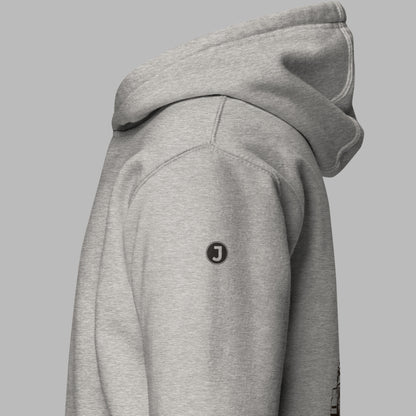 shoulder detail on carbon grey Bearing Angles Unisex Premium Hoodie | Cotton Heritage