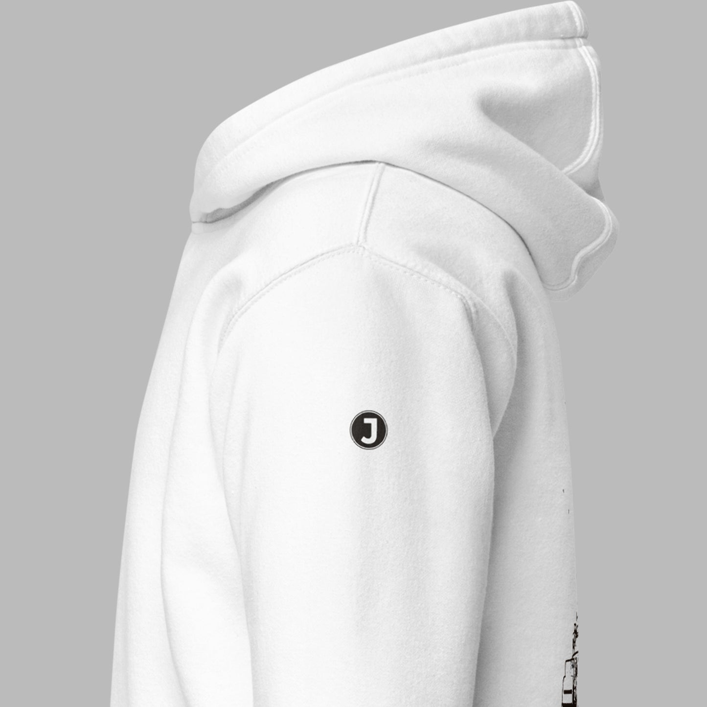 shoulder detail on white Bearing Angles Unisex Premium Hoodie | Cotton Heritage