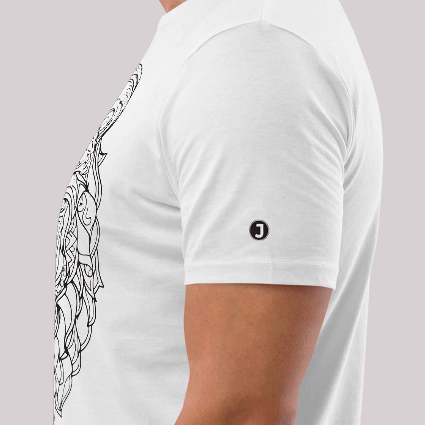 closeup of sleeve on white Bearing Angles Unisex organic cotton t-shirt