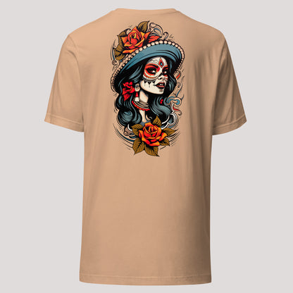 back of tan Bayou Mystique Unisex t-shirt