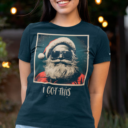 female model wearing french navy "I Got This" Unisex organic cotton t-shirt