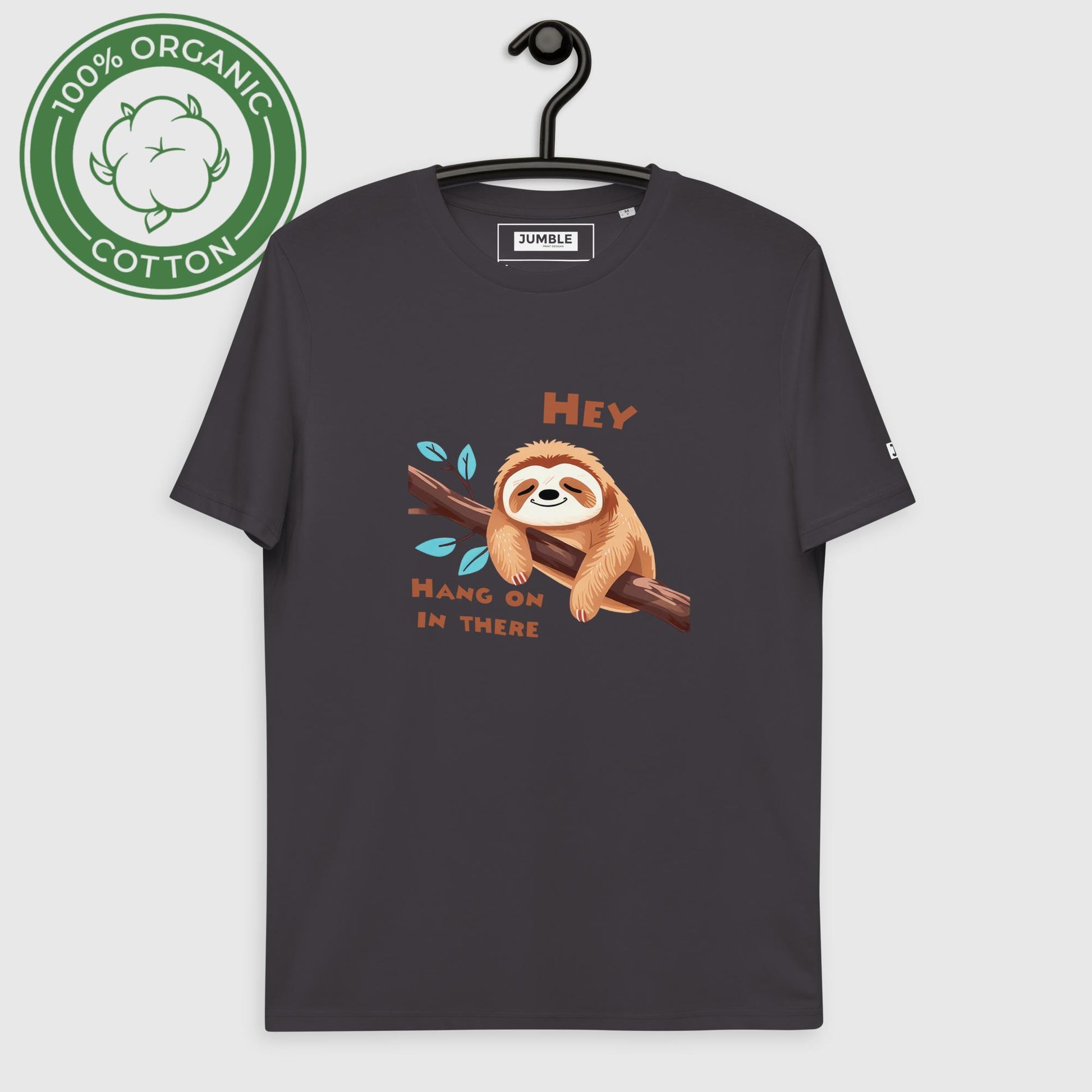 Hey, Hang on in their Unisex organic cotton t-shirt, in anthracite. On hanger
