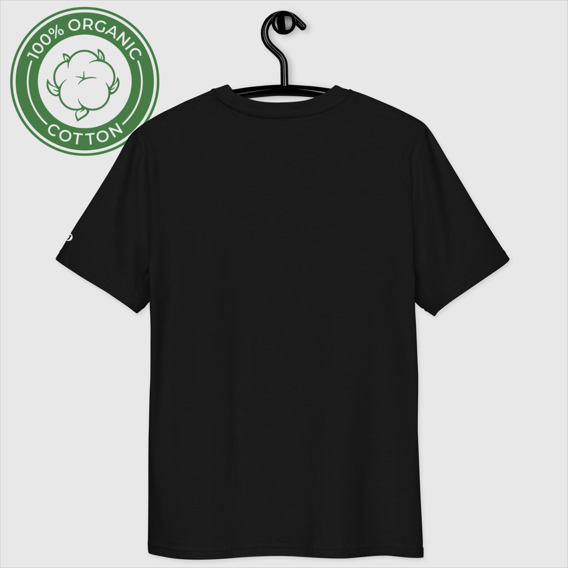 back view of Final Flourish Premium Unisex organic cotton t-shirt on a hanger