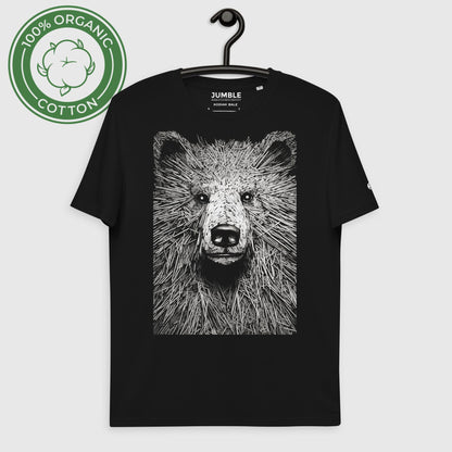 Kodiak Bale Unisex organic cotton t-shirt displayed on a hanger