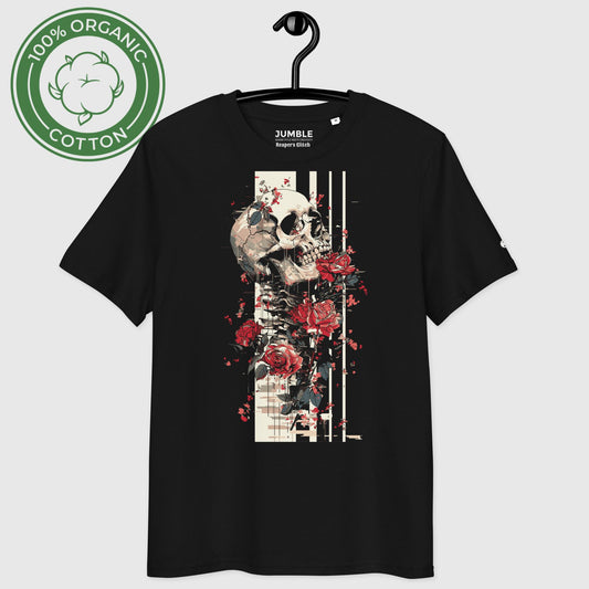 Reaper's Glitch Premium Unisex organic cotton t-shirt on a hanger