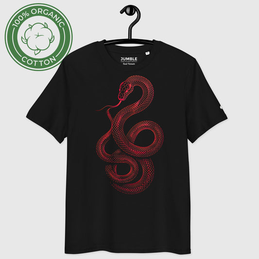 Red Venom Premium Unisex organic cotton t-shirt on a hanger