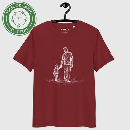 burgundy In His Steps Premium Unisex organic cotton t-shirt on hanger