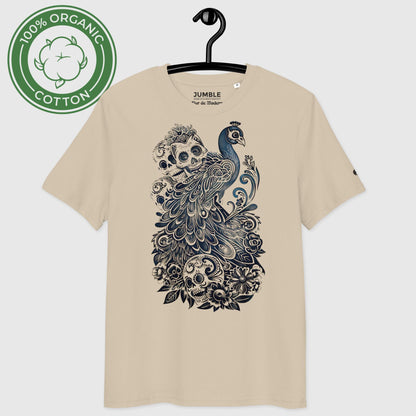 desert dust Flor de Madera Premium Unisex organic cotton t-shirt displayed on a hanger