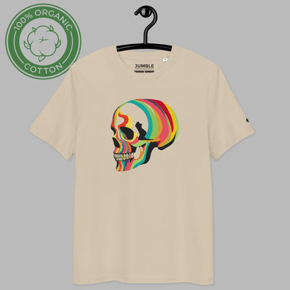 desert dust Rainbow Remains Premium Unisex organic cotton t-shirt on a hanger