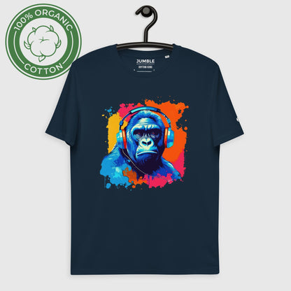 Rhythm Kong Unisex organic cotton t-shirt- in french navy, on hanger