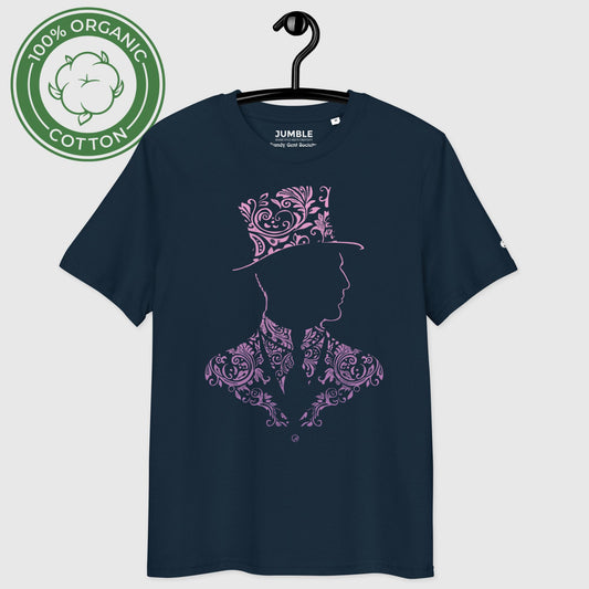 Dandy Gent Society Premium Unisex organic cotton t-shirt on a hanger