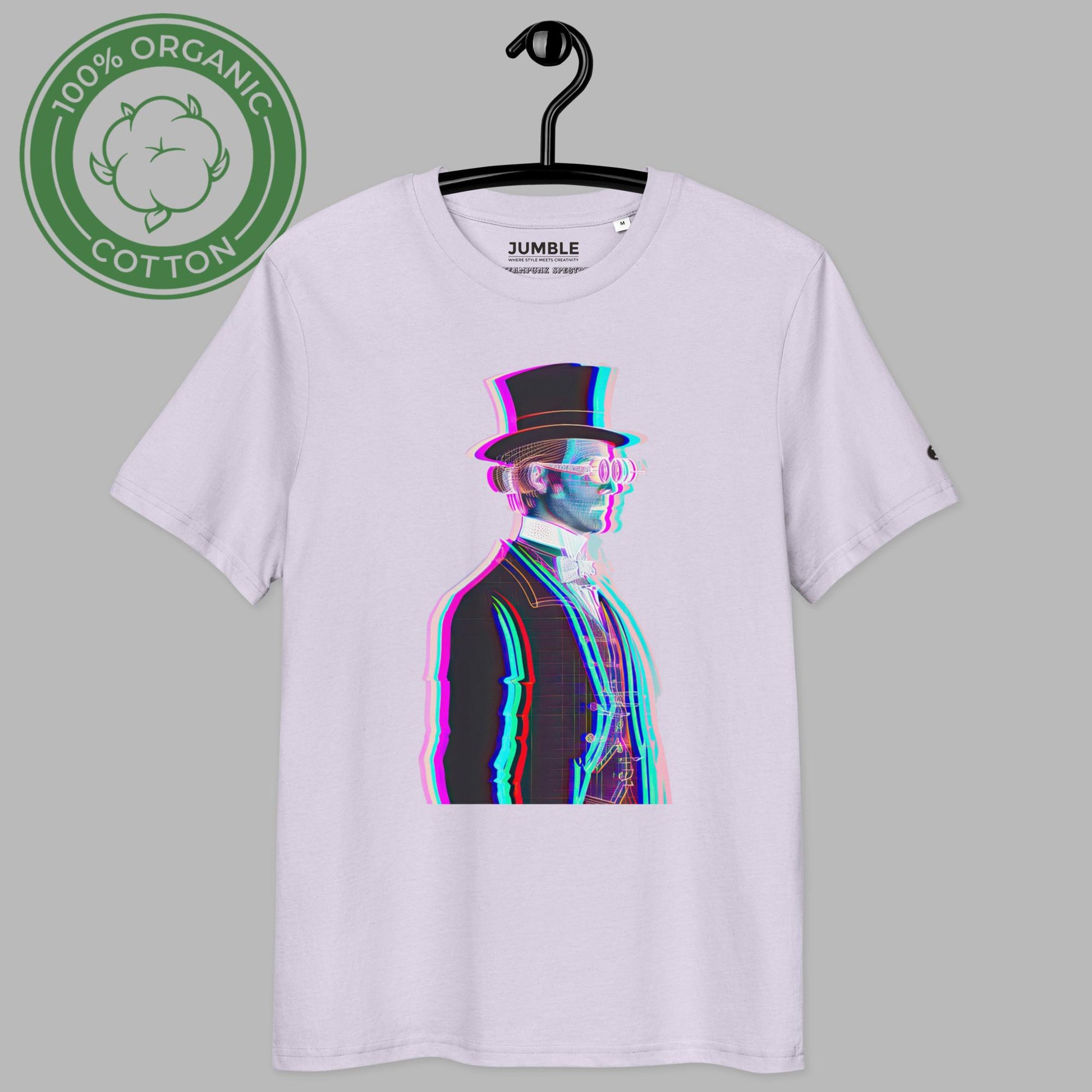 lavender Steampunk Spectre Premium Unisex organic cotton t-shirt on a hanger