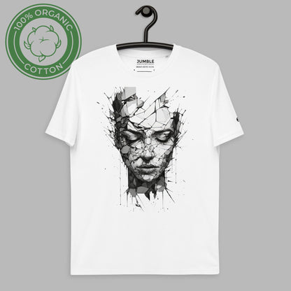 Broken Reflections Unisex organic cotton t-shirt  displayed on hanger