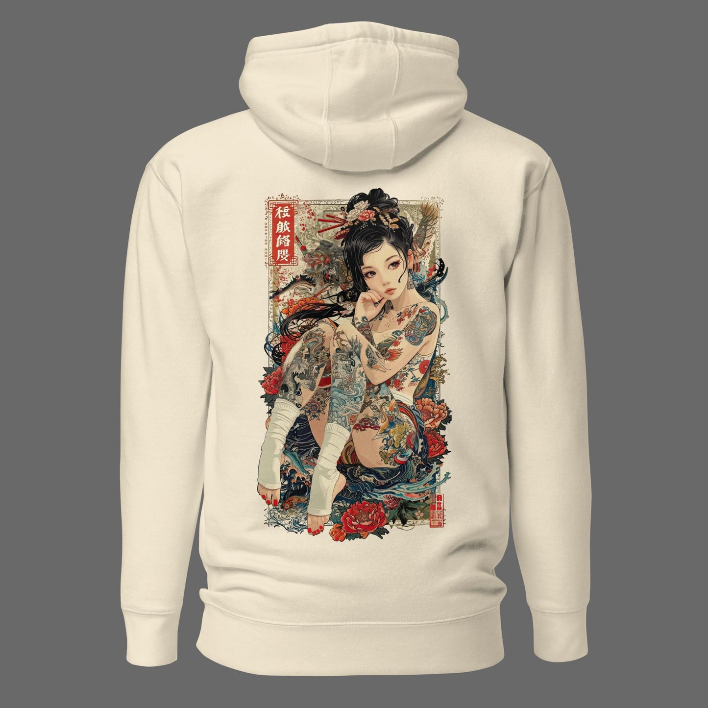 back view of bone Irezumi Unisex Premium Hoodie | Cotton Heritage