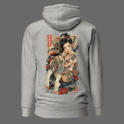 back view of carbon grey Irezumi Unisex Premium Hoodie | Cotton Heritage